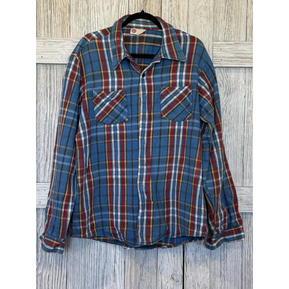 Vtg Kings Road Sears Long Sleeve Button Shirt Mens L 16 1/2 Tall Plaid Flannel